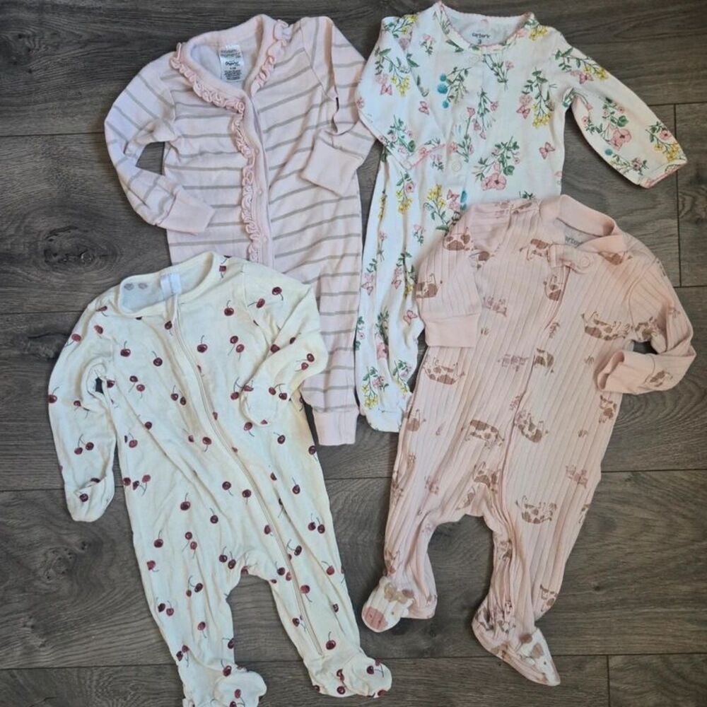 Baby Girl 0-3M Sleepers Bundle (4) Modern Moments Viscose Carter's